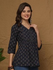 Top tunica donna indiana blu