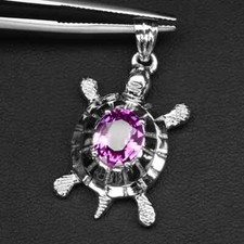 Ciondoli tartaruga fatti a mano argento sterling 925 zaffiro rosa 3 ct