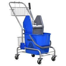 HOMCOM Carrello delle Pulizie con Secchio 26L, Strizzatore e Cestini a Rete Blu