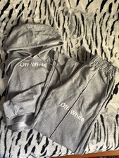 Felpa Off White Pantalone Grigio Con Scritta Bianca Tuta Taglia XS/S