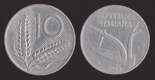 Lire 1953 spighe aratro - e,