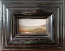 ANONIMO PAESAGGIO MARINO olio su cartone fine XIX sec. cm. 10 x 17