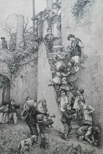 Xilografia vintage Amalfi 1880 Pietro Scoppetta Natale italiano dei bambini
