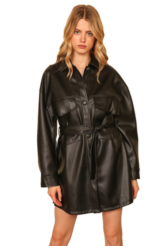 Abito camicia ecopelle - , con