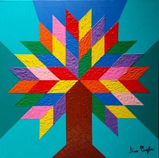 Albero della vita dipinto geometrico colori acrilici su tela 50x50x2