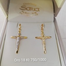 Croce Ciondolo Medaglia Crocifisso Sacro Gesù In Oro 750 18 Kt Giallo o Bicolore