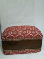 antica scatola da cucito con cassetto in tessuto e noce cm28x18x18