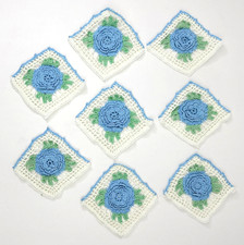 Lotto 8 centrini vintage 3D uncinetto blu floreale 3 pollici quadrati centrino fiori diamante