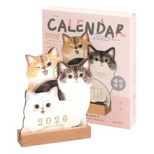 Zayookey 2026 Calendario da Scrivania Gatto Legno Artigianato Dicembre Gattino Memo Pad Decorazione Casa