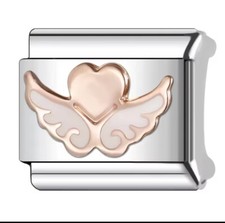 Nuovo ciondolo classico oro rosa cuore alato regalo adatto per bracciale nomination 9 mm