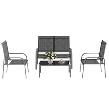 Outsunny Set da Giardino 4pz con Tavolino da Caffè, 2 Sedie e Divanetto Nero