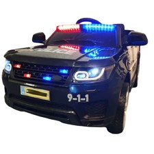 Macchina Elettrica Polizia per Bambini Nera a Batteria 12 V Jeep Luci Macchinina