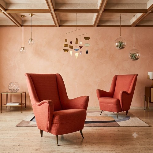 Poltrone vintage tessuto rosso - vintage,