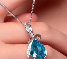 Collana ciondolo vera acquamarina e zirconi con GARANZIA pietre naturali NUOVA