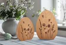 Prato di uova decorative in vero legno Uovo con incisione di fiori Faggio oliato