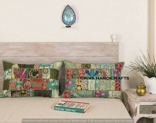 Federa per divano verde decorativa Kantha in cotone patchwork vintage indiano