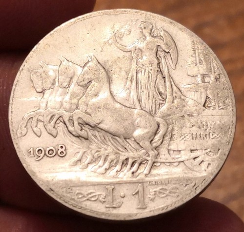 Moneta lira 1908 quadriga - moneta,