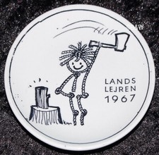1967 ALLUMINIO / ROYAL COPENHAGEN FAYENCE PIATTO COMMEMORATIVO "LANDSLEJREN 1967" Ø 8CM