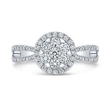 Diamante Grappolo Anello Split Stelo 14K Oro Bianco Rotondo Halo 0.58CT Naturale
