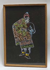 Quadretto Arte FOLK Vintage Opera Fondo Nero Mercante Orientale Etnico 34x24.5