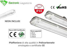 PLAFONIERA STAGNA completa DI NEON LED TUBO T8 60-120-150 CM 220V SOFFITTO IP65