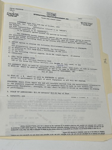 Tad concert contract - contract, 1993
