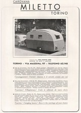  PUBBLICITA' 1949 CAROVANA ROULOTTE MILETTO LUIGI TORINO SCOCCHE AUTO CAMPEGGIO