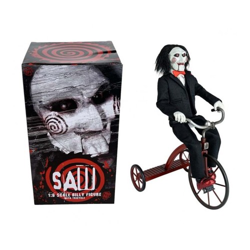 Saw billy puppet with - with, tricycle