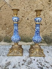 Coppia candelieri porcellana e bronzo