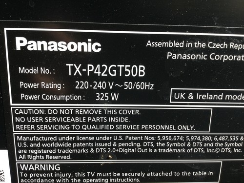 Panasonic p42gt50b sus - panasonic, y-sus