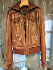 BERSHKA Giacca  in vera pelle Morbida  donna Marrone Tg S Giubbotto Giacchetto