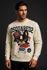 Dsquared2 Felpa Bulldog Grafica Maglione Bianco Uomo S-2XL