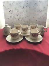 5 Tazzine A Caffè Con Piattino, Bricco Latte E Zucchero Decorazione Cob Di Epoca