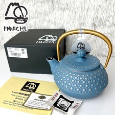 IWACHU Teiera 3Type Kikkou Argento Blu Cielo Manico Oro 44303 Nuova