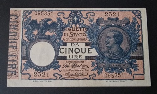Rara cinque lire - lire, vittorio