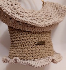 Borsa Borsetta Donna Ragazza 15x25 cm All'uncinetto  In Cotone Colore Beige Lino