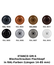Viti per lamiera ETANCO GM-S testa piatta 4,2 mm autofilettanti colori RAL 14-85 mm