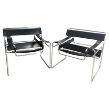 2 Wassily steel chromed and leather armchairs by M. Breuer for Gavina 60s, 70s
