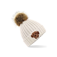 MALTIPOO EMBROIDERED POM POM BEANIE ADULT FIT  6 COLOURS GIFT BOX