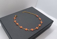 BRACCIALE DONNA FIORI ROSA ACCIAIO INOSSIDABILE SOTTILE COLORE ORO