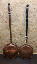 Antico scaldapentole da letto vintage in rame con manico in legno 72 cm