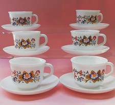 ARCOPAL FRANCE NUTELLA 6 TAZZINE DA CAFFÈ CON PIATTO FIORI VINTAGE 