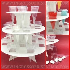 ALZATA PORTA CONI A 3 PIANI SET DA 24 PORTACONFETTI IN PVC ORIGINALI IDEE NOZZE