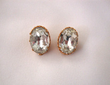 Orecchini vintage anni '80 a bottone in cristallo stile anni '60 clips 20x15mm