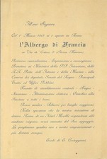 Lettera di apertura de L'ALBERGO DI FRANCIA, Roma via dei Cestari.  1912