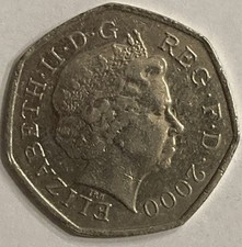 50 pence 2000 regina elisabetta Moneta Originale