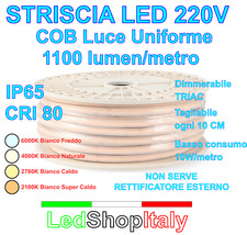Striscia LED Bianca 220V COB luce uniforme dimmerabile taglio su misura