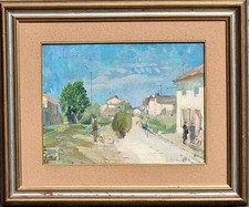 Alciati Evangelina Gemma ( Torino 1883-1959 ). Case a Lucento 1922. Olio tavola 