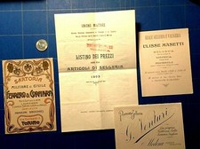 LOTTO di 4 LISTINI PREZZI storici articoli di selleria, uniformi, ecc inizi '900