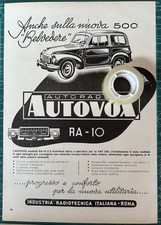 Rara Pubblicità Autoradio AUTOVOX RA-10 per Nuova FIAT 500 Belvedere del 1952